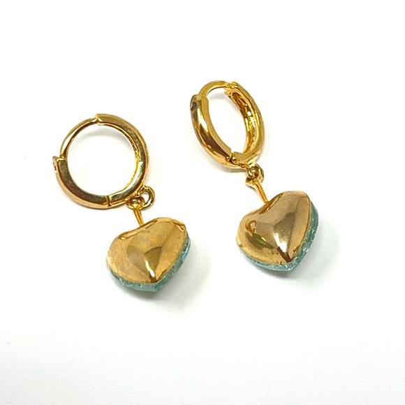 New Anthropologie Heart Huggie Hoop Earrings - Picture 3 of 4